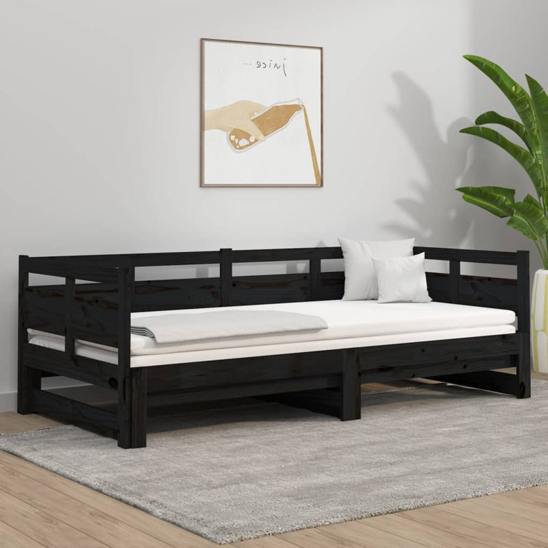 Alviso Solid Wood Daybed with Trundle, 80 x 200cm, Black