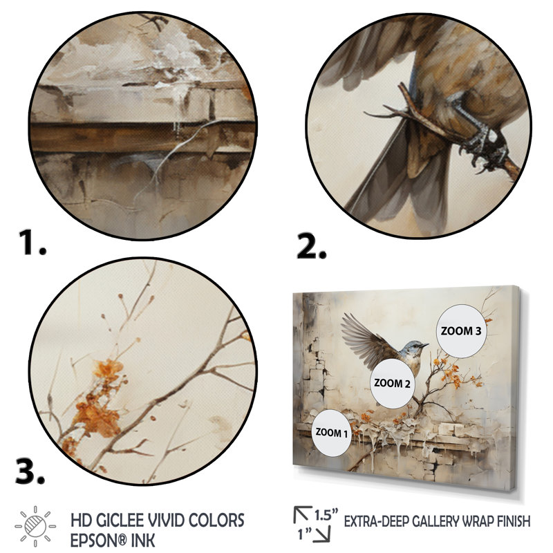 Décoration murale oiseaux vol dans le temps - Animaux, H 24 po x l 32 po x P 1 po, Toile tendue