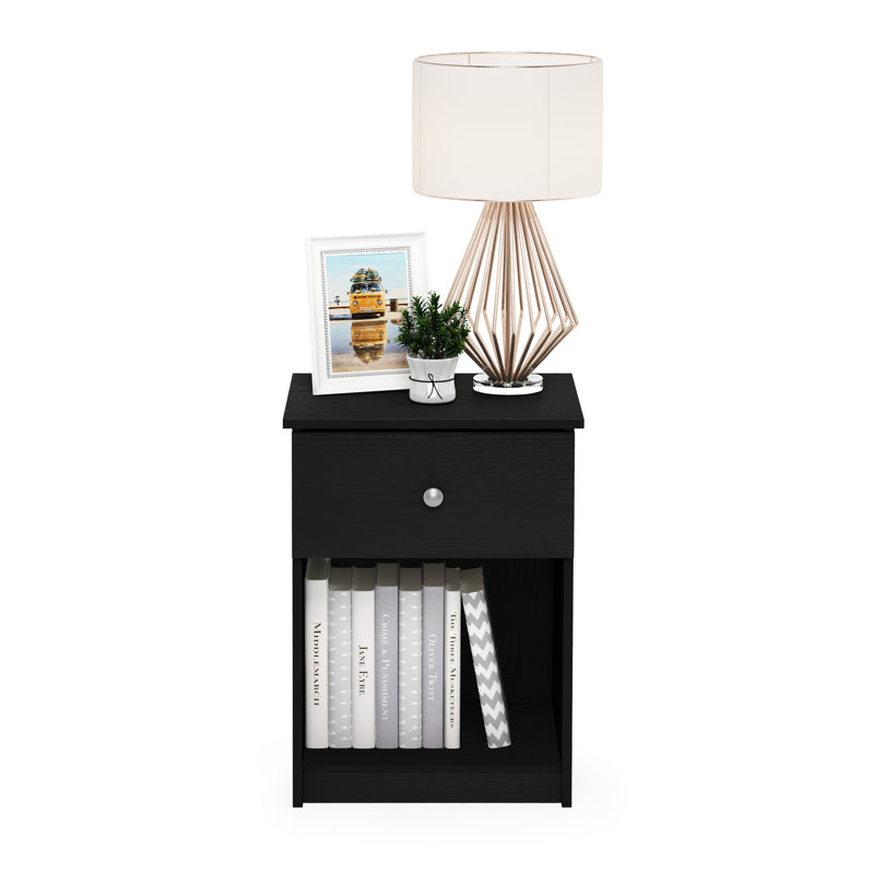 Gillian 45.2cm W Manufactured Wood Bedside Table, Black