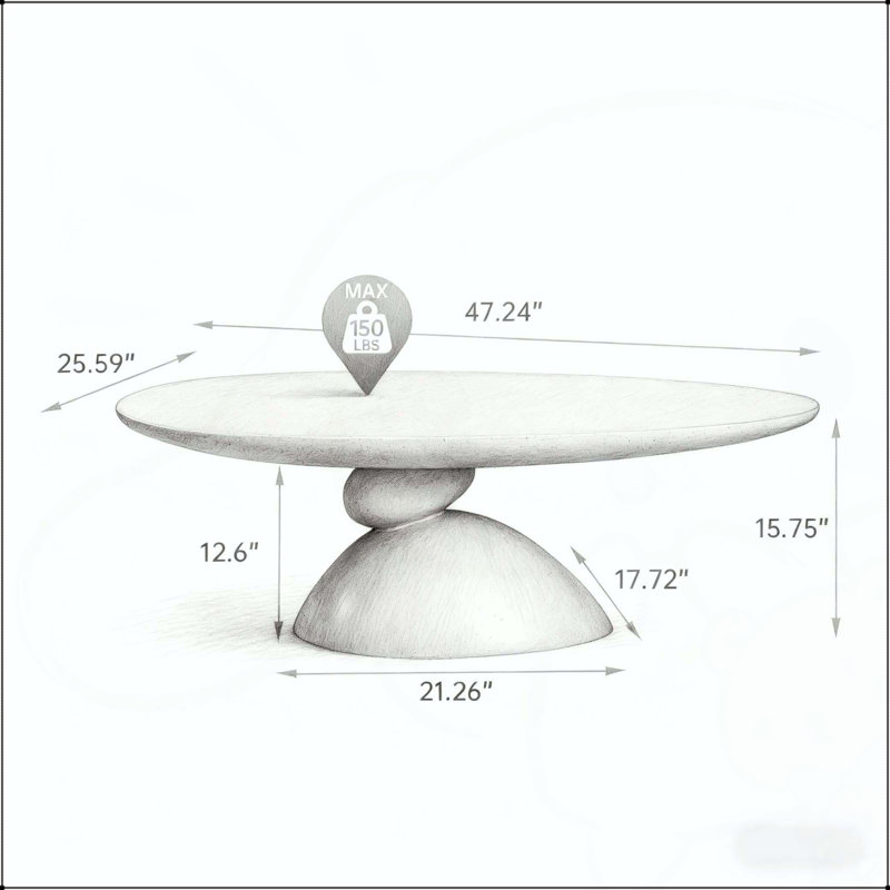 Table basse moderne minimaliste en fibre de verre avec base sculpturale en pierre Lucky, Gris Pierre