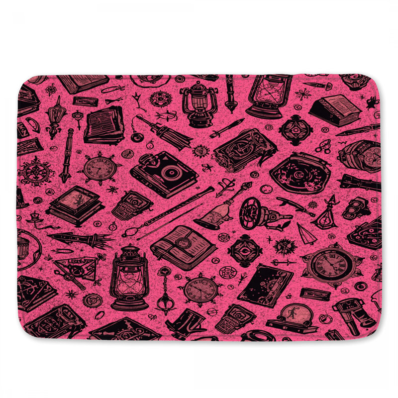 Vintage Objects Pattern Bath Mat, 34in W x 21in L