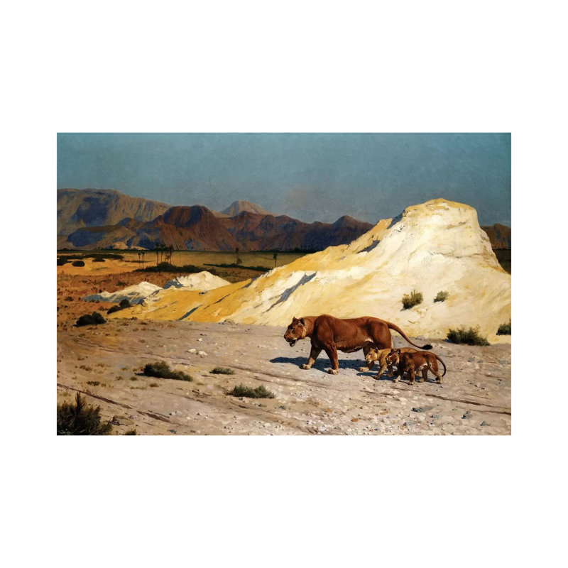 Lioness And Cubs; Lionne Et Lioceaux by Jean Leon Gerome - Wrapped Canvas Print, 66.04cm H x 101.6cm W x 1.91cm D