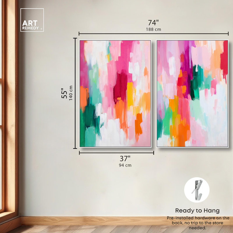 Ensemble de décorations murales Modernes, "Dynamic Expressions Duo" par Art Remedy, cadre blanc, 36 x 54, Cadre blanc