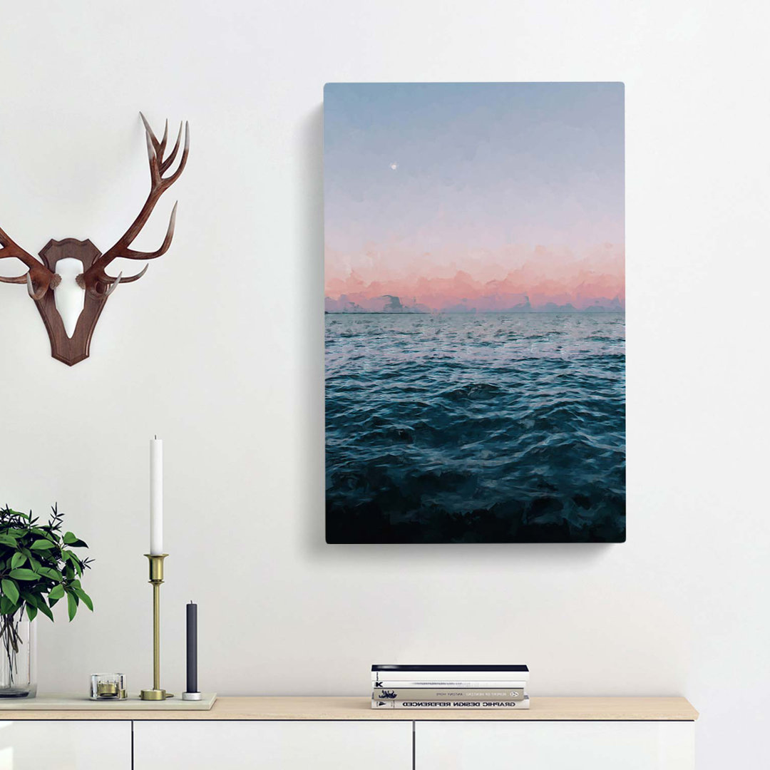 Moon Above The Vast Ocean In Abstract - Wrapped Canvas