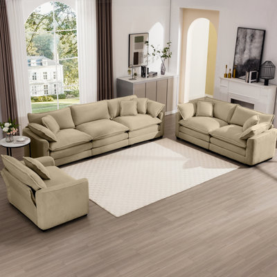Tan Corduroy Sectional . Merges Classic & Modern. Highly Resilient Cushions. Fits Living Rooms, Play Areas. Simple Assembly 'S Areas, Bedrooms.