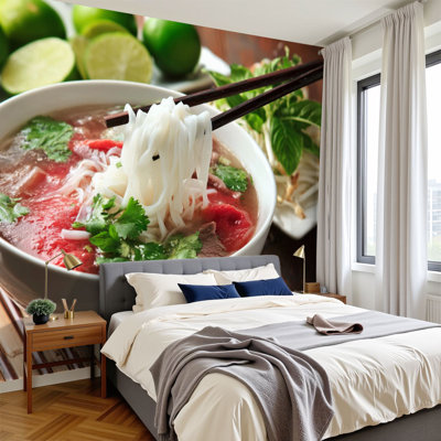 Peel and Stick Wallpaper vietnamese noodle pho beef noodle soup Wall Murals 100"H x 144"W Removable PVC Wall Paper Self-Adhesive Wall Decor for Bedroom Living Room Home Office