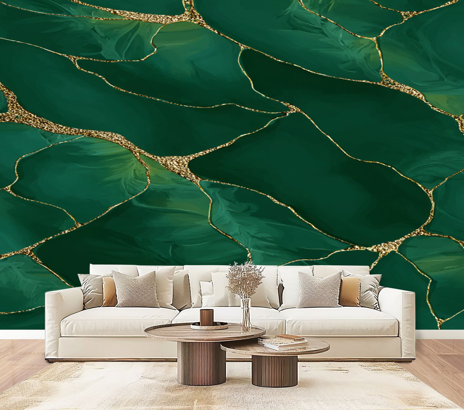 Red Barrel Studio® 3D Peel and Stick Wallpaper green watercolor golden ...