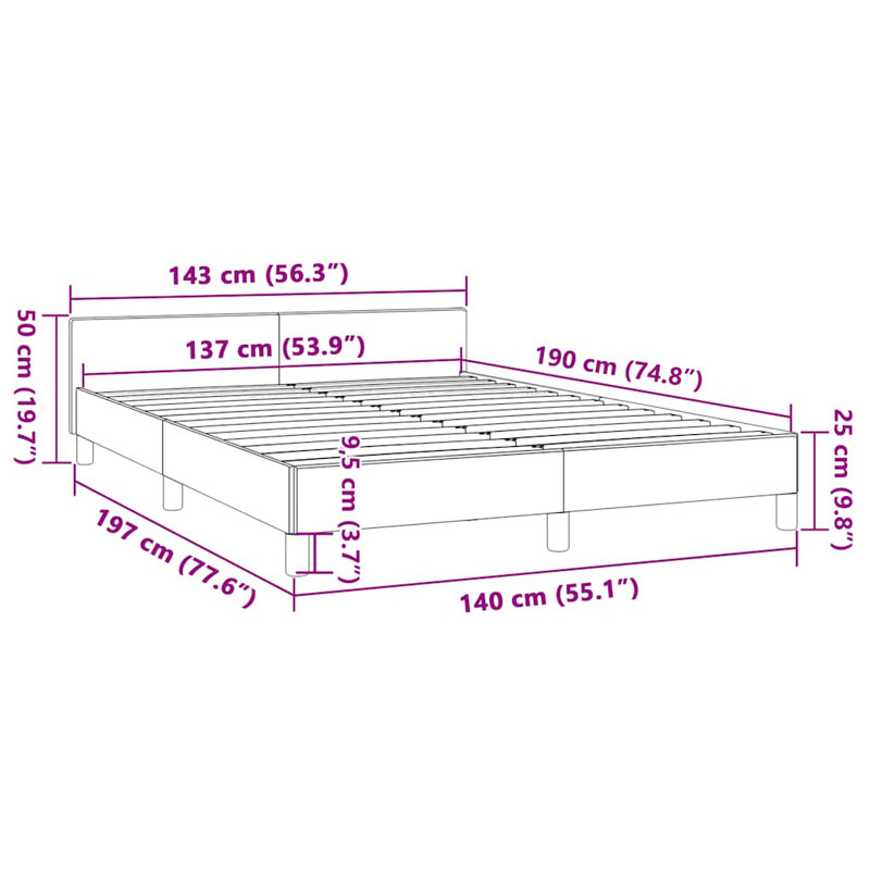 Base de lit en tissu Pranavi vidaXL, support de lattes, sans matelas, Gris foncé, Double