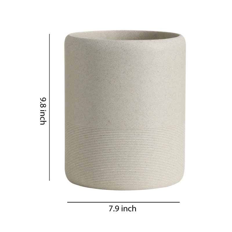Beige Polyresin Marble Look Round Wastebasket