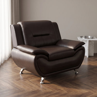 46‘’Dark Brown Modern Faux Leather Accent Chair, Solid Wood Frame High-Density Memory Foam, Contemporary Upholstered Armchair for Living Room Office Reception
