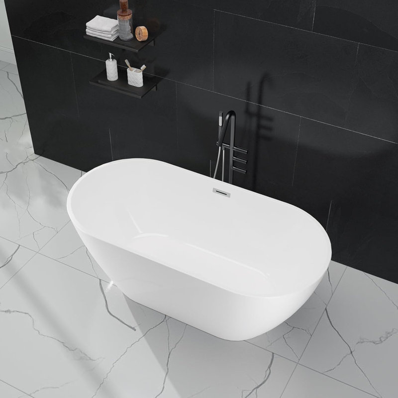 Baignoire de trempage autoportante en acrylique avec trop-plein intégré, baignoire autoportante de luxe moderne pour salle de bain