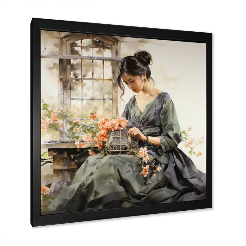 Asian Woman Beauty IV - Imprimé, Cadre simple noir, H 24 po x l 24 po x P 1 po