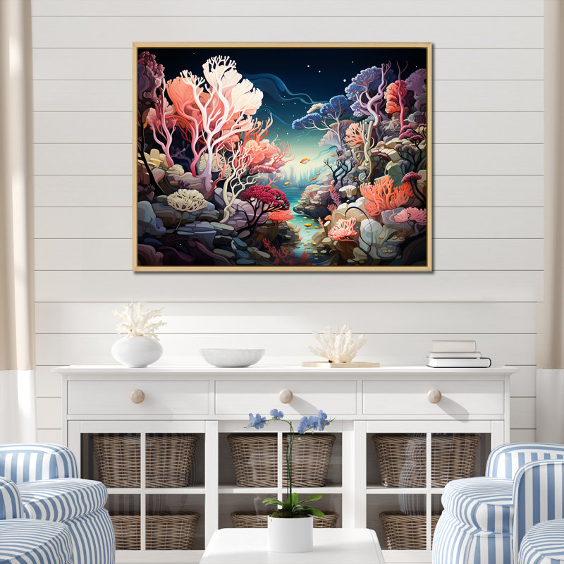 Coral World Expression I sur impression sur toile, H 16 po x l 32 po x P 1 po, Cadre naturel flottant