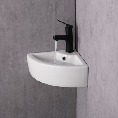 17.75in by 12.62in by 4.75 in Modern Triangular Ceramic Wash Basin Set: Comes with Cute Soap Holder and Drain - A Must - Have for Your Bathroom Upgrade