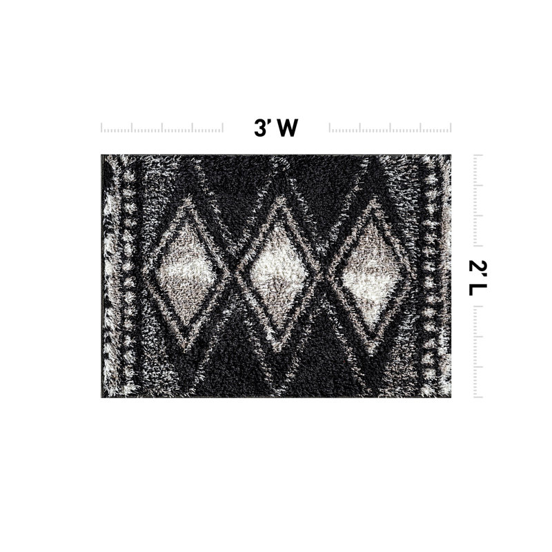 Geometric Grid Pattern Shag Rug – Anthracite Dark Gray – Medium Pile, Soft & Durable, Rectangle 2' x 3'
