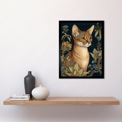 Abyssinian Cat With Flowers Nouveau Modern Watercolour - Single Picture Frame Print