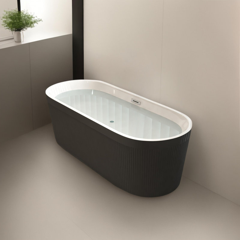 67" Acrylic Freestanding Bathtub With Unique Pleated Design, Black