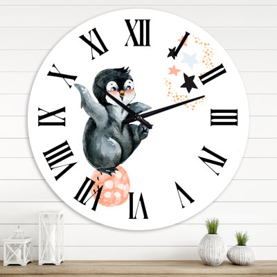 Little Penguin With Stars And Planets II - Farmhouse Wall Clock