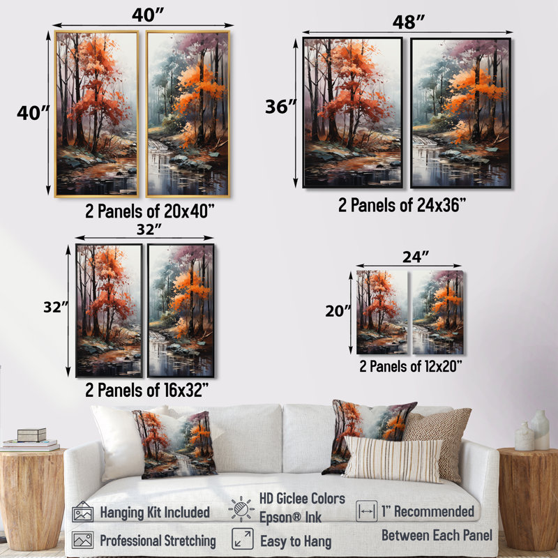 Mystic Nostalgia Autumn Forest I - Large Forest Art Prints On Canvas, Black, 36" H x 48" W, Framed Print without Mat