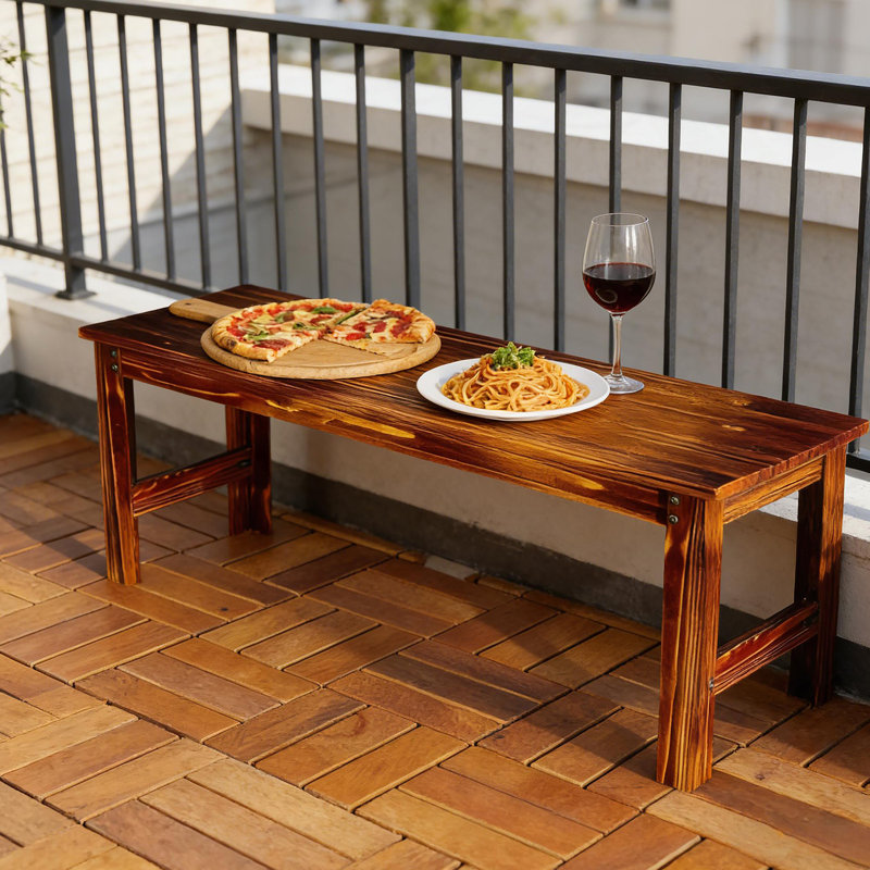 Backless Front Porch Bench,Wood Outdoor Bench, Carbon