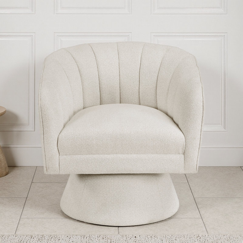 Fauteuil d'appoint pivotant avec cadre en bois massif Boucle, Beige