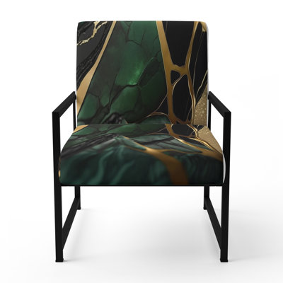 Abstract Geode Green III - Upholstered Modern Arm Chair, Marble Abstract Accent Chair
