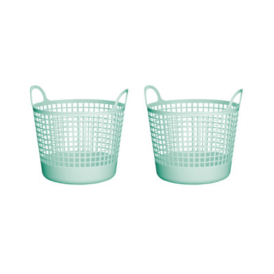 Like-it Plastic Laundry Basket Mint Blue Round Basket for Laundry and Storage Set of 2