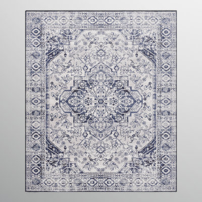 Zehorit Machine Washable Vintage Area Rug in Blue/Beige/White for Living Room, Hallway Runner, Entryway Rug
