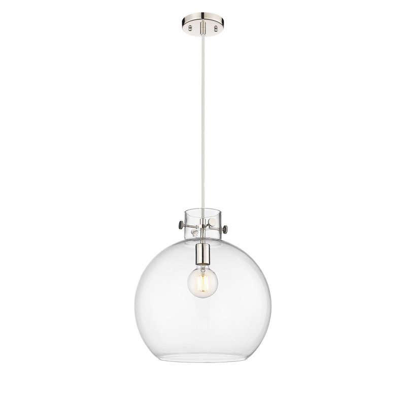 Luminaire suspendu à cordon 1 lumière 10 po Lantz, H 15,38 po x l 14 po x P 14 po, Transparent, Nickel poli