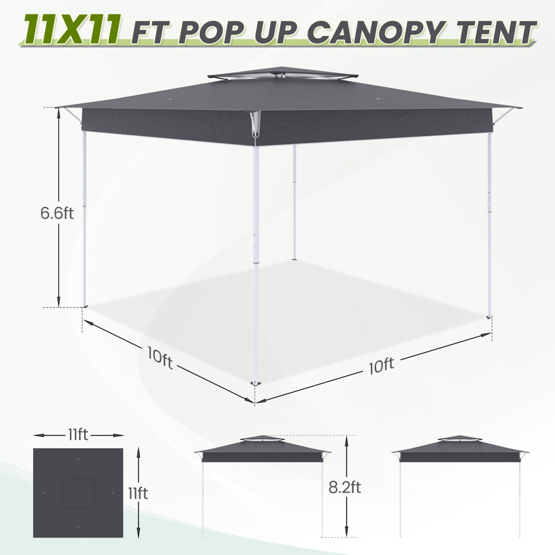 11X11 Pop Up Canopy Tent With Center Lock, Outdoor Canopy Upf 50+, Easy Up Canopy For Patio, Parties & Camping, Includes Rolling Bag, Dark Gray