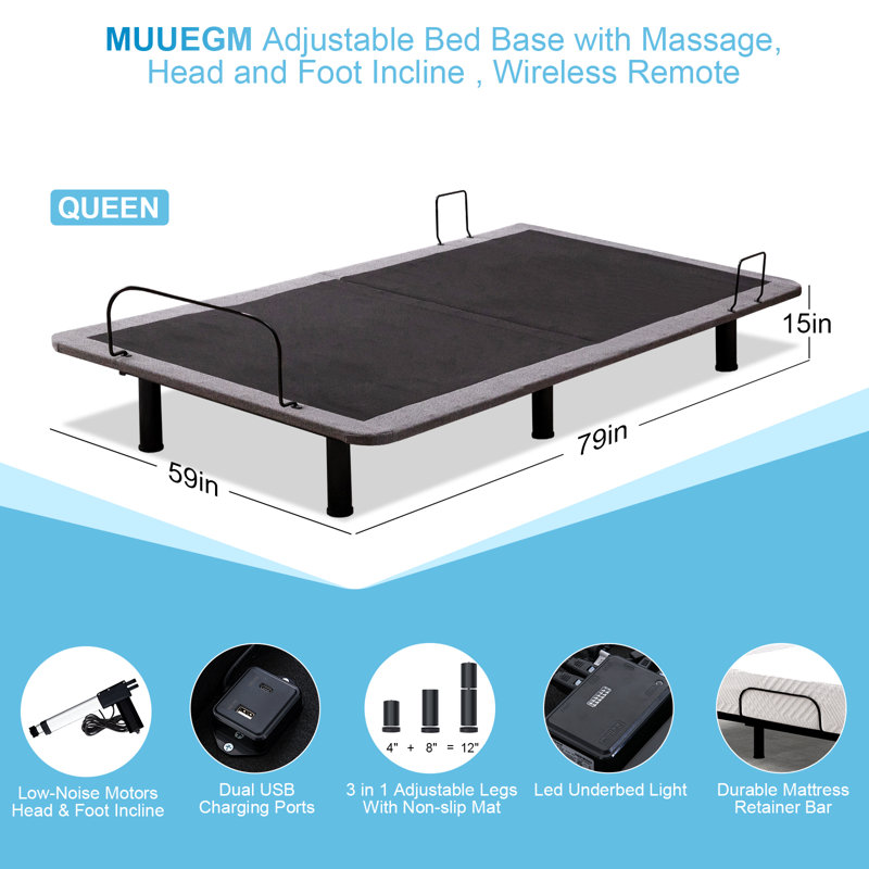  Zero Gravity Adjustable Bed Frame With Massage & Wireless Remote Control - Anti-Snore, USB Ports, LED Light, Queen
