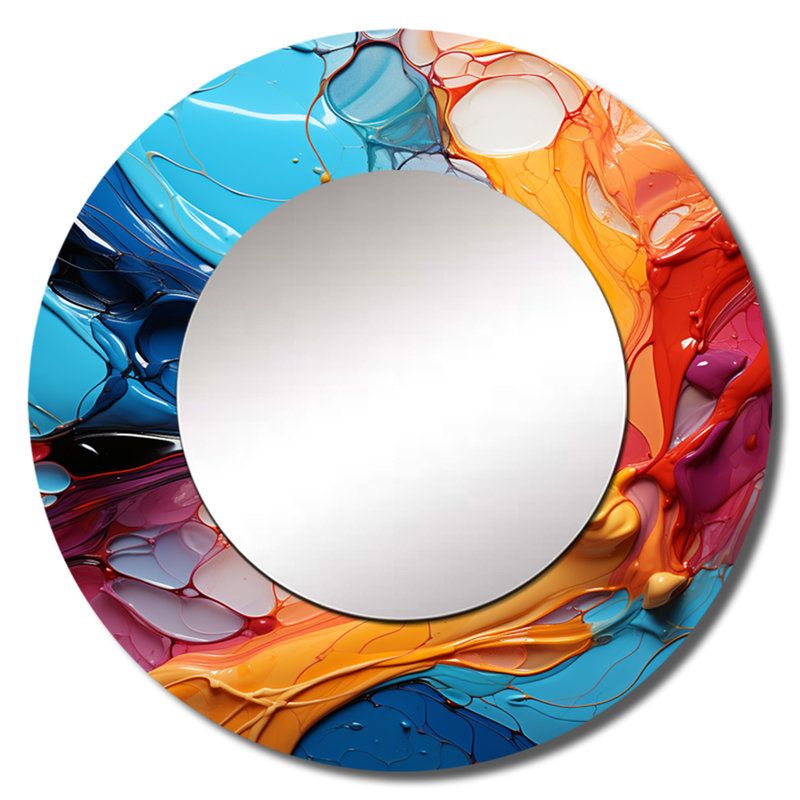 Symphonie abstraite fractale orange sarcelle de Sella - miroir mural décoratif de fractales, 29 po x 29 po
