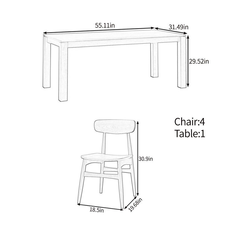Steady and elegant solid wood table set, 29.52"H x 55.11"L x 31.49"W