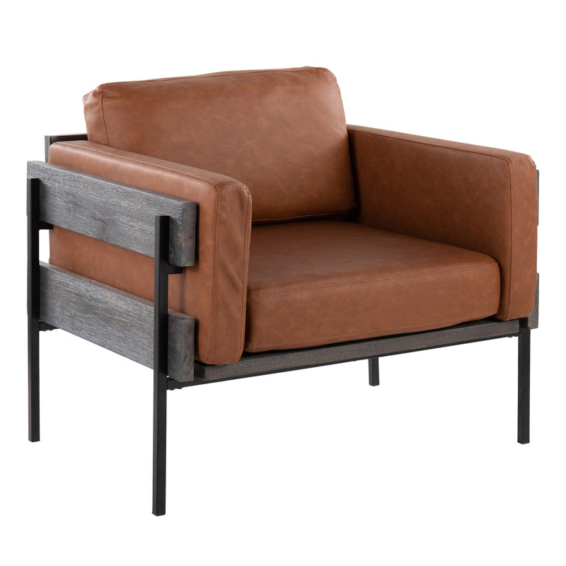 Chaise d'appoint en métal, bois et similicuir