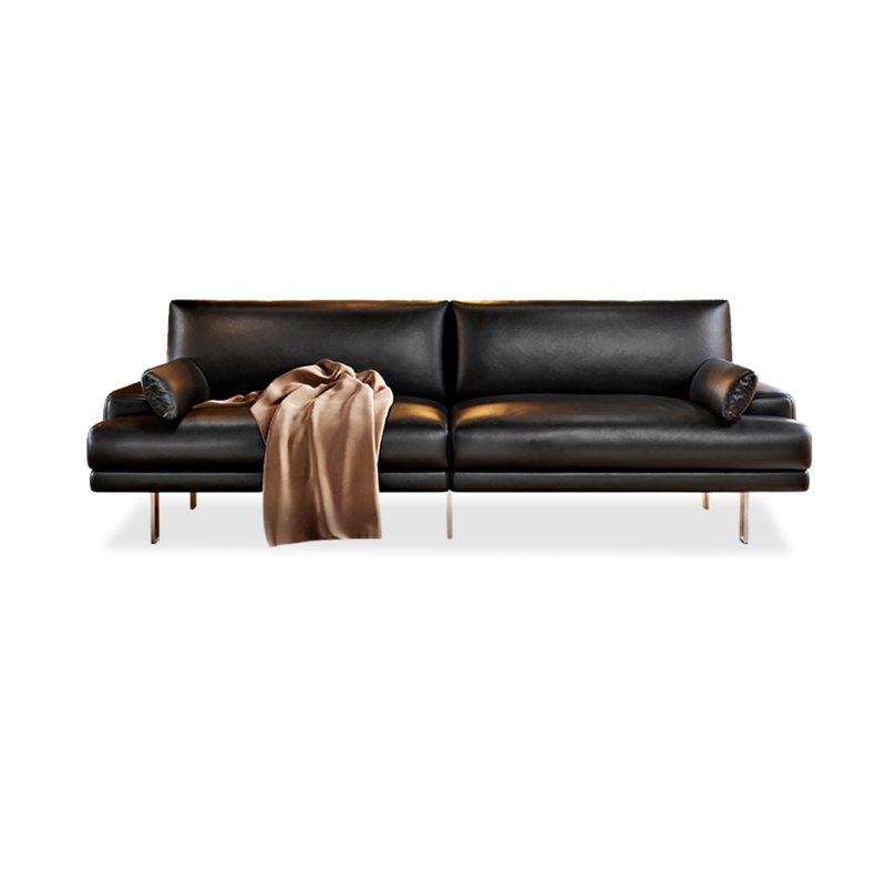 Canapé modulaire noir en cuir véritable, L 98,43 po