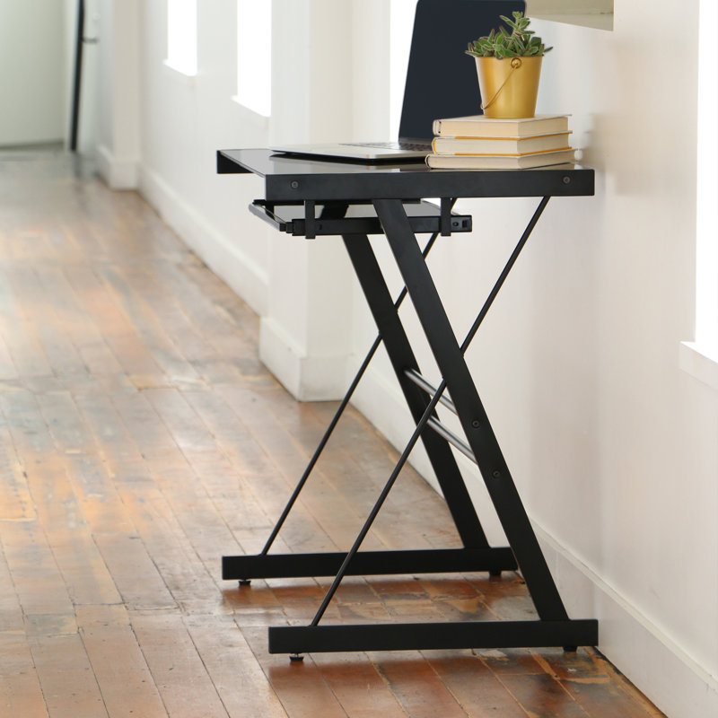 Bryanna Glass Top Metal Base Computer Desk, Black