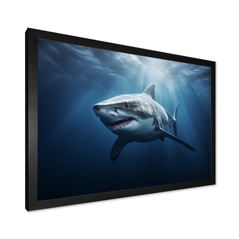 " Oceans Blue Ghost Shark Photography III ", 34" H x 44" W x 1.5" D, Black Single Picture Framed