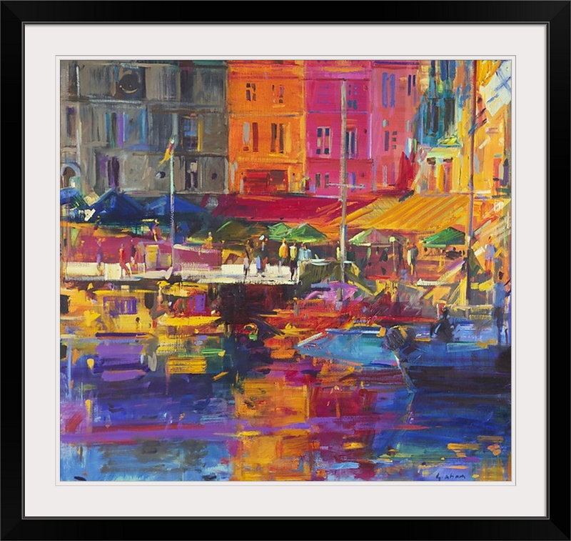 "Pegfair Honfleur Harbor, 2011" par Peter Graham, reproduction d'art, H 24 po x l 24 po x P 1 po, Cadre noir