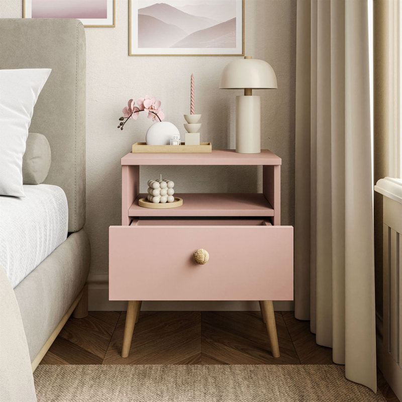 Zion 44cm W Manufactured Wood Bedside Table, Pink