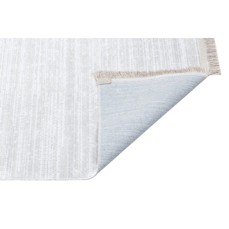Tapis gris / blanc touffeté à la machine Balisier, Rectangle 5 pi 3 po x 7 pi 7 po