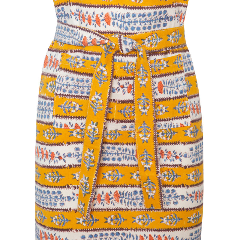 Charlemont Floral Cotton Bib Apron, Dijon/Blue