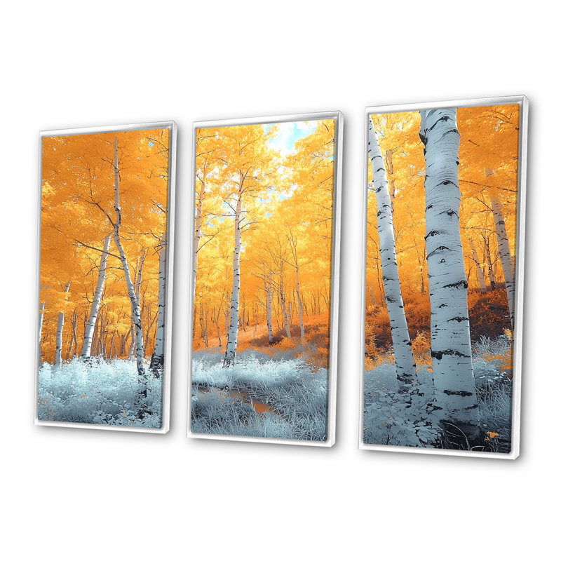 - Ensemble de décoration murale forêt, Toile encadrée flottée blanche, H 40 po x l 60 po x P 1 po