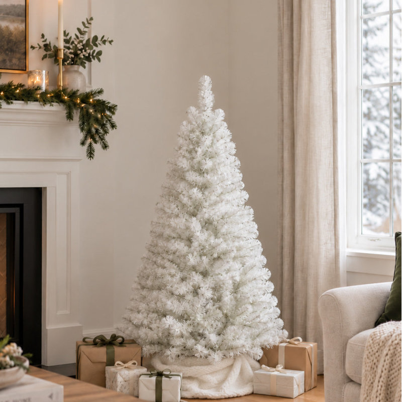 Arbre de Noël blanc de 5 pieds avec lumières DEL roses et bleues