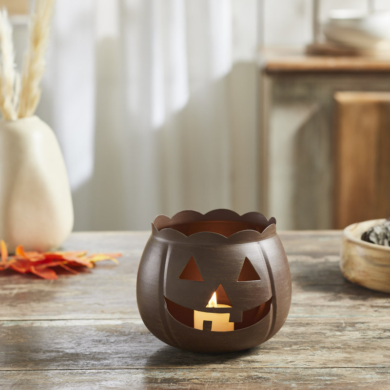 Porte-bougie Jack-O-Lantern, H 4,25 po x l 5,25 po x P 5,25 po, Brun