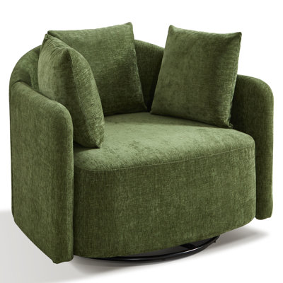 31.5" W Modern Linen Upholstered Swivel Barrel Chair With Throw Pillows