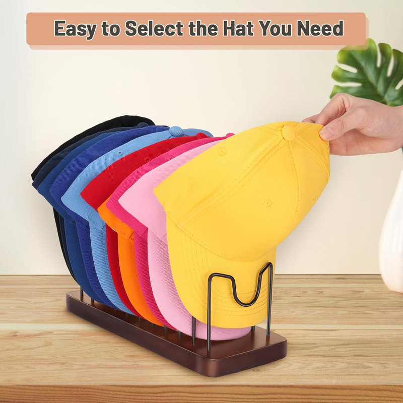 Brown Wood and Metal Hat Rack Stand for 10 Baseball Caps