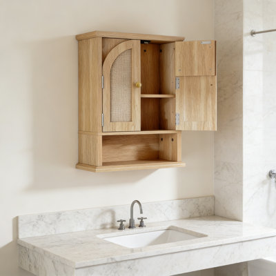 Arched Rattan Style Medicine Cabinet, Over The Toilet Storage