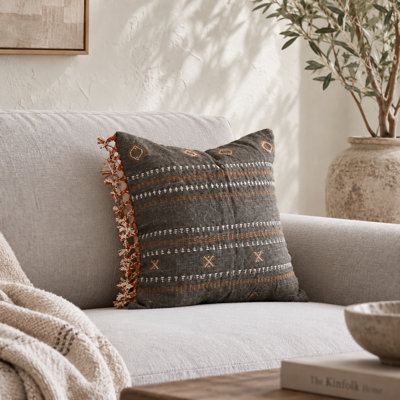 Brown Handwoven Embroidered Cotton Boho Pillow Cover