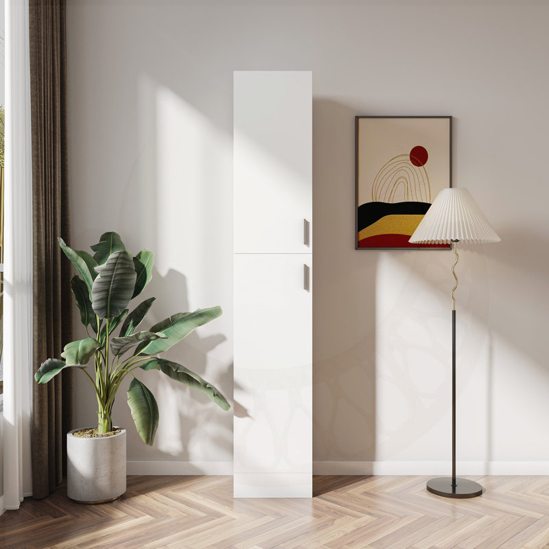 Freestanding Poirier with Inadjustable Shelves and Two Doors for Versatile Storage in Kitchen and Dining Room, White