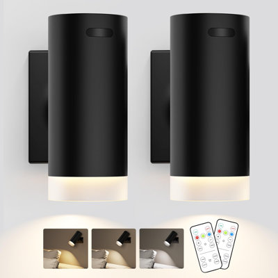 Ensemble de deux appliques murales à piles avec trois options de température de couleur - Appliques murales rechargeables sans fil à intensité variable avec boule magnétique pour la chambre à coucher, le chevet et le décor de lecture